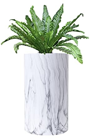 wuuhoo I Pflanzkübel Lily in weißer Marmoroptik mit Pflanzeinsatz I Wetterfest für Innen und Außen I Pflanzsäule, Bodenvase wasserdicht aus frostbeständigem Fiberglas 60 cm