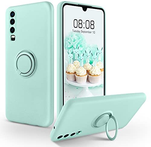 SouliGo Huawei P30 Hülle, Silikon Gel Slim Case Cover Mit 360 Grad Ring Halter Ständer, Kratzfeste Handyhülle für P30 Hellgrün