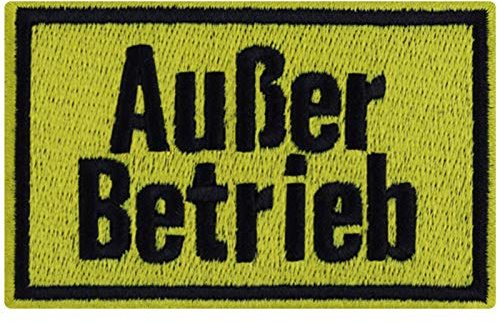 AUSSER BETRIEB Aufnäher Arbeit Warnung-Schild Geburtstagsgeschenk für Frauen/Männer Arbeiter Patch Logistik Applikation Arbeitskleidung/Sicherheitsweste/Jacke | 80x50mm