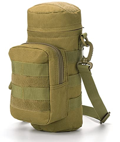 Kyrio Molle Wasserflaschenhalter, taktische Militärtasche, Wasserkocher, Kantine, Umhängetasche, mit extra Zubehörtasche und abnehmbarem Schultergurt, 24,9 x 10,9 cm, Braun