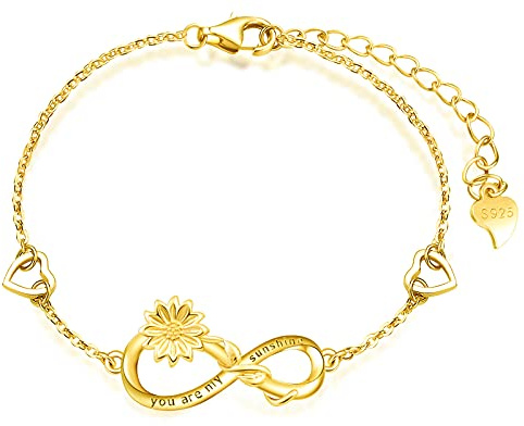 MicLee 925 Sterling Silber Damen Sonnenblume Armband Unendlichkeit Herz Zirkonia Armreif You are my sunshine Armkette für Frauen Mutter Freundin