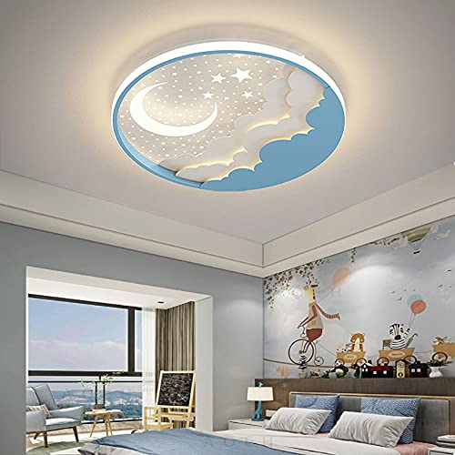 LED Kinder Deckenlampe Stern Mond Deckenleuchte Für Kinder Acryl Lampenschirm Stufenloses Dimmen mit Fernbedienung Ultradünn 6Cm Schlafzimmer Decke Kindergarten Beleuchtung-D40cm,40W,Blau