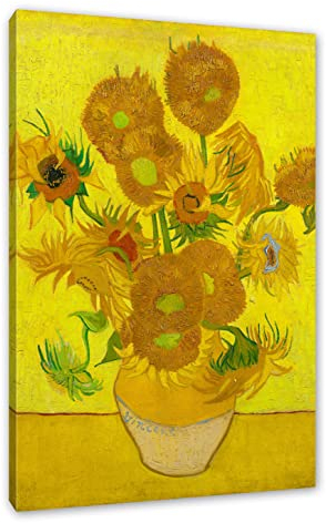 Pixxprint Vincent Van Gogh - Sonnenblumen II, Weiß, Größe: 60x40cm, Leinwandbild, fertig gespannt, Wandbild, Dekoration, Kunstdruck, kein Poster