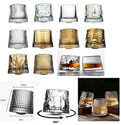 Rolling - Bicchieri da whisky da whisky, stile rocking, giapponese, per whisky, rotanti, in vetro orientabile, colore oro trasparente (6 pezzi, viso trasparente)