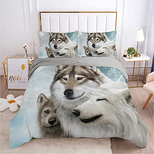 Bettwäsche Wolf 135x200 3D Tier Wolf Bettbezug mit Kissenbezug Junge Mädchen Schlafzimmer Dekoration Wolf Motiv Bettwäsche Set (Wolf 1,135 x 200 cm)