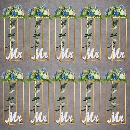 YALLOVE 10 Pcs 60cm Metall Blumenständer, Gold Mittelstücke Vasen Stand mit klaren Acrylplatten, geometrisches Display Rack für Hochzeit Party Dekorationen
