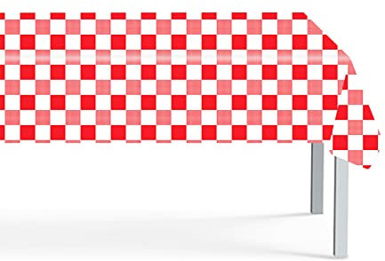 Red and White Checkered Table Cloth Party Disposable Table Cover,137cmx274cm Rectangular Plastic Checkered Flag Plaid Tablecloth Gingham TableCover for Buffet Party,Picnic,Birthday,Christmas,Camping