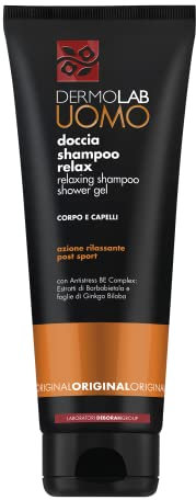 Dermolab Uomo - Doccia Shampoo Relax Original, Detergente Corpo e Capelli, con Gingko Biloba ad Azione Tonificante, Note di Muschio e Ambra, per Uso Frequente e Dopo lo Sport, 250 ml