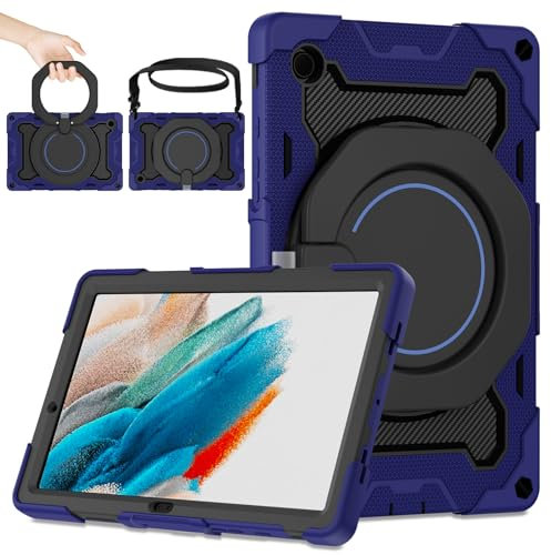 ROISKIN Custodia per Galaxy Tab A8, 10,5 pollici, 2021, resistente agli urti, Samsung Tablet A8, con protezione dello schermo e supporto girevole e tracolla e portapenne, blu