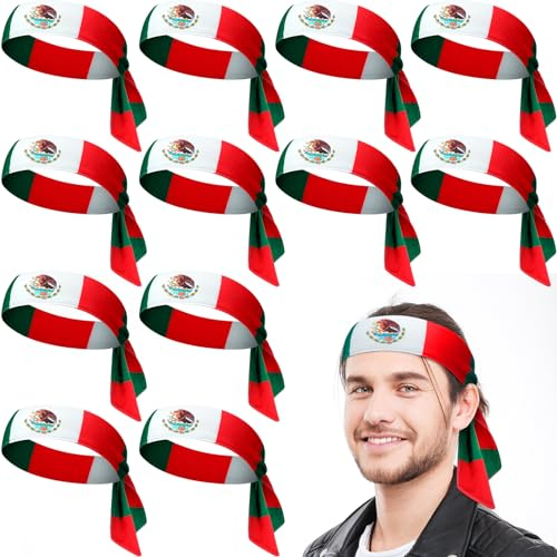 meekoo 12 Pcs Mexico Headband Mexican Flag Bandana,Lace up