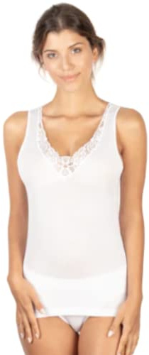 La Primula Verde, EGI, Spalla Larga con Pizzo Donna Cotone, in Filo di Scozia, dalla 2 alla 7, Bianco e Nero Art. 124 EGI+ Sacca BIO Set (6 XL IT Donna, Bianco)