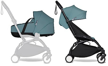 BABYZEN YOYO2 Kompletter Kinderwagen - Inklusive YOYO Liegewanne (Aqua), Kinderwagengestell (Black) & 6+ Textilset (Aqua) - für Kleinkinder bis 22 kg