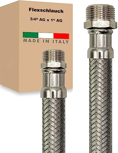 Flexschlauch AG x AG Edelstahl Panzerschlauch Anschlußschlauch Sanitär Armaturenschlauch Hauswasserwerk Made in Italy (3/4 x 1 - 1500 mm)