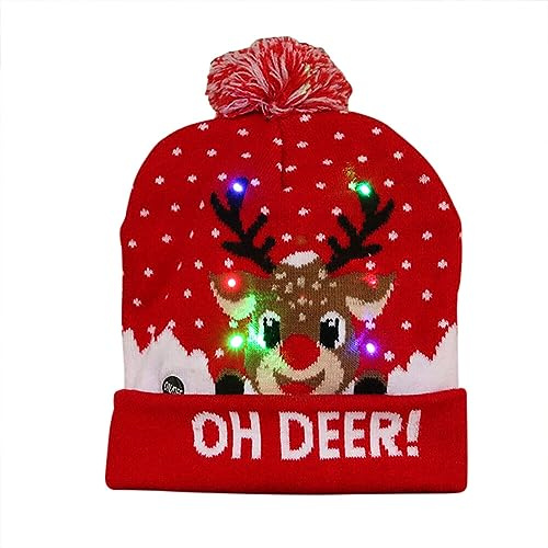JAWSEU Leuchtende Weihnachtsmütze, LED-Weihnachtsmütze mit 6 bunten Lichtern, Weihnachten Beanie Mütze Warme Kappe Unisex Wintermütze Strickmütze Schneemütze für den Außenbereich Partygeschenk