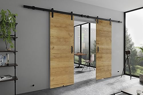 KIER FURNITURE Schiebetüren RETRO - Schiebetür Komplettset Schiene Komplettset Mit Tür – Zimmertüren Mit Zarge Komplett - B152xH205xT1,6 cm - Eiche Craft