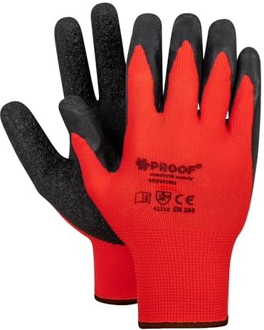 PROOF COMFORT & SAFETY Arbeitshandschuhe 12 Paar Präzise Montagehandschuhe Mit PU-Beschichtung Latexbeschichtung Schutzhandschuhe Für Mechaniker Bauarbeiter Größe 9 Redwork Rot Schwarz