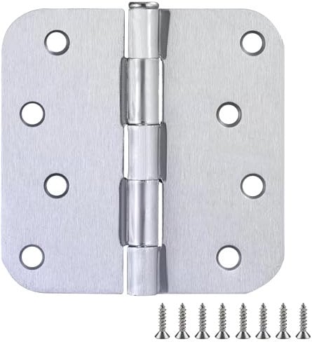 Design House 189738 Door Hinge in Brushed Chrome, 4-Inch, 5/8-Inch Radius, 6-Pack, 4 x 4 5/8