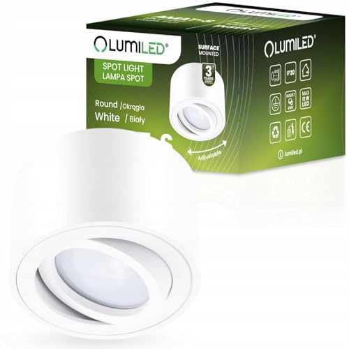 Lumiled Aufbaustrahler Aufbauspot, Aufputz Deckenlampe, Aufbauleuchte Deckenspot, rund, schwenkbar 15°, in weiß, Spot Downlight aus Aluminium, für LED Insert Modul MR16, 230V, L: 8cm, H: 5cm