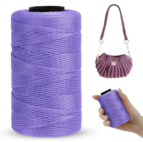 LEREATI Polyester Garn 1mm x 230m Makramee Garn 1mm Baumwollgarn Macrame Cord Polyester-Seil Baumwollkordel für Handtasche, Umhängetasche, Häkeltasche, Strickwaren (Helles Violett)