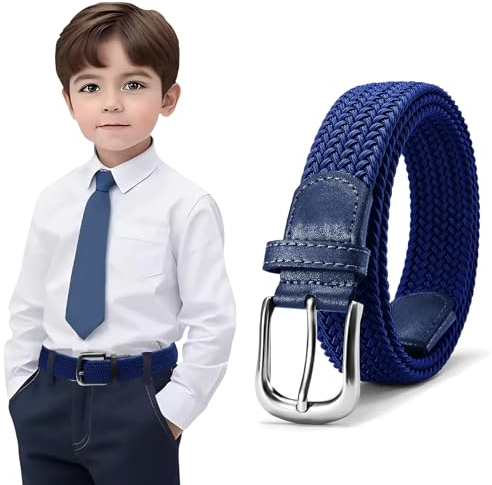 Kinder Gürtel Elastisch Elastischer Jungen Mädchen Ohne Schnalle 1 Stück, Stretch Gürtel Unisex Flechtgürtel Stretch Stoffgürtel Easy Clasp für Hosen Jeans (Blau, 75cm Fit Taillengröße 51-60cm)