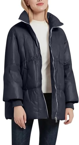 Puffer Jacke Weiße Puffer Jacke Plus Größe Puffer Jacke Winterjacken für Frauen Full Zip Langarm Einfarbige Farbe mit Tasche Plus Größe Wintermäntel für Frauen