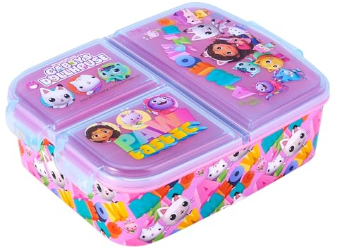 Zawadi Global Gabby's Dollhouse Kids Childrens Multi Compartment Rectangular School Travel Lunch Food Box Sandwich Bento Container, BPA Free