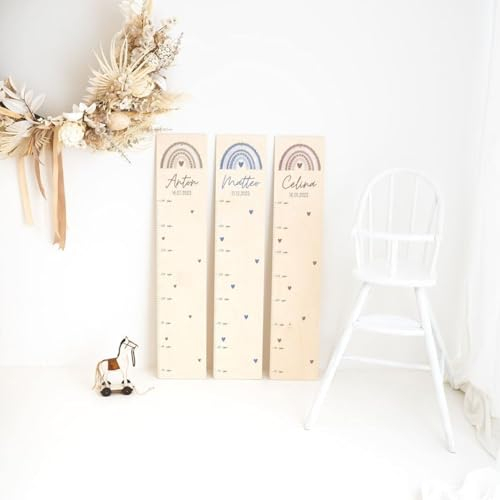 wunderwunsch® - Personalisierte Messlatte Kind Holz zum Kleben oder Aufhängen - Skala 70-140cm - Süße Dekoration für Baby- & Kleinkinderzimmer (rosa)