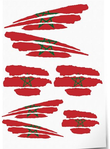 Indigos UG Aufkleber Marokko - 7 Autoaufkleber - Flagge - Fahne mit 3 Streifen - selbstklebende Fahnen für Heckscheibe, Modellbau, Sport, Motorrad, Auto, Tuning, Fenster, Kofferraum