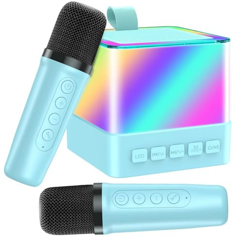 Karaoké Enfants avec 2 Microphones, Micro Karaoke sans Fil avec Lumières LED, Haut-parleurs Bluetooth Portables pour Fêtes de Maison Cadeaux de Jouets pour Enfants