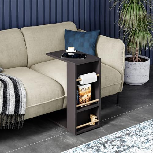 [en.casa] Table d'Appoint Style Intemporel pour Ordinateur Portable Bout de Canapé Table de Chevet avec 4 roulettes Panneau de Particules Bois Plastique 44 x 29 x 65 cm Noir