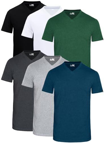 JRC Just Royal Clothing Mens V-Neck Short Sleeve T-Shirts, Casual Vee Neck Tops, Pack of 6 (Hot-5, XL)