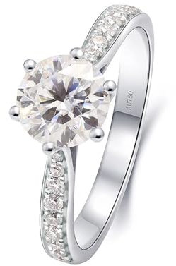 Skcess 14 Karat Weißgold Promise Ring Weiß Moissanit Runden, Verlobungsring Damen 6 Krallen Rund Zirkonia Ringe Frauen Größe 52 (16.6)