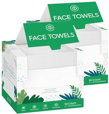 Lot de 50 serviettes jetables pour le visage, biodégradables, multi-usages pour soins de la peau, lingettes de maquillage, lingettes pour le visage et nettoyage du visage, 25 x 30 cm