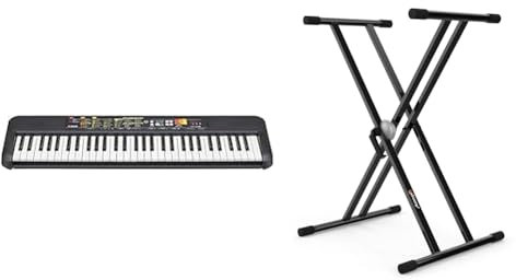 Yamaha PSR-F52 Clavier Arrangeur - Un clavier compact pour les débutants avec 61 notes, 144 sonorité & Audibax Onyx 130 - Support de Clavier Articulé Double - Support pour Clavier Musical Électronique