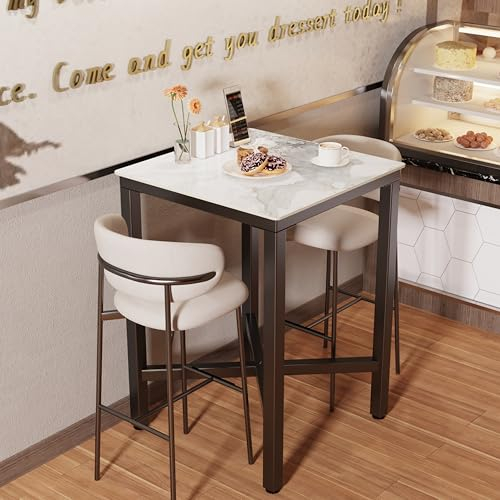 FATIVO Bartisch Marmor Bistrotisch Smaragd Weiß Hochtisch 105 cm, Stehtisch Quadratisch Küchentisch Stabiler Stehbiertisch mit Metallgestell für Küchen Restaurant Cafe 70x70cm