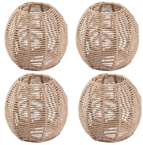 Boho Rattan Lampenschirm Hängelampe Papierlampenschirm Pendelleuchtenschirm Korblampen Hängend Laterne Tischleuchte Ersatzschirm Lampenschirm Zubehör für Tischlampe Hängeleuchten (4, Sphärisch)
