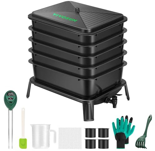 VIVOSUN 5-Layer Worm Compost Bin, 50L Worm Composter, Easy Setup Inclusive Worm Farm Kit for Recycling Food Waste