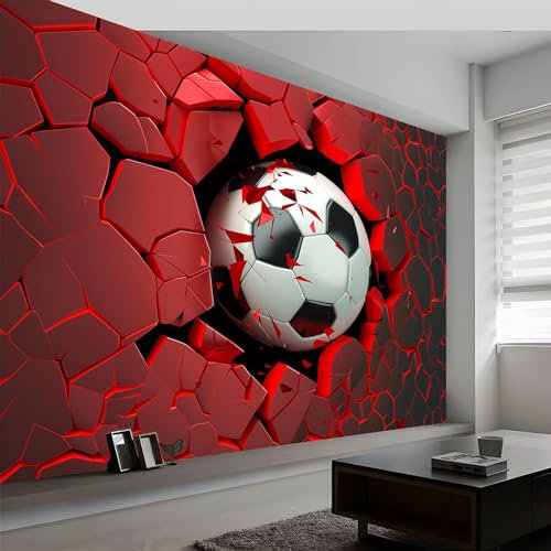3D Sports Football Wall Photo Mural 350 x 256 cm (WxH) - Red Wallpaper Decor for Living Room, Bedroom, Office and Kids Room, Easy to Install