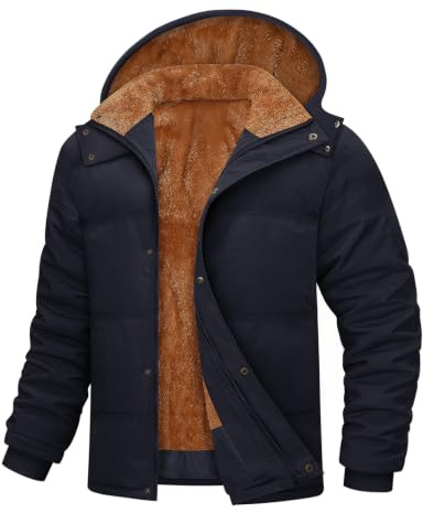 CMTOP Winter Jackets for Men Fleece Lined Mens Coats Fluff Warm Parka Jacket Padded Thermal Outdoor Jackets Thick and Comfortable Fur Coat with Pockets and Detachable Hood