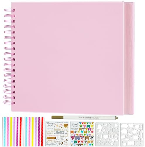 Miaikoe DIY Scrapbook Album 20.5x20.5 cm Hardcover Kraft Blank Paper Scrap Book with 20 Sheets Memory Book for Family Wedding Photography Anniversary (Pink)