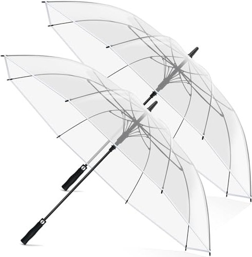 Weewooday 2 Pezzi Ombrelli Trasparenti Grande XXL Automatico Elegante con Pulsante Ombrello da Sposa Antivento Impermeabile para Partner (150 cm)