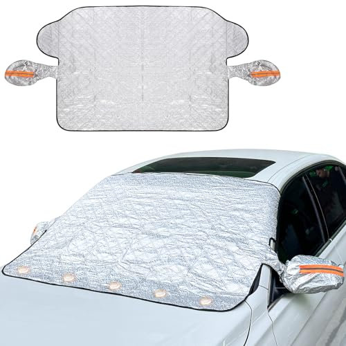 Frontscheibenabdeckung Winter, Windschutzscheibenabdeckung, Scheibenabdeckung Wasserdicht, Winddicht, Staubdicht, Kratzfest, UV-Schutz, Halbgarage für Auto für die meisten Autos, 150 cm × 108 cm