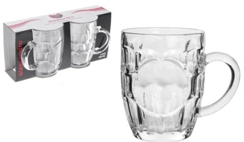 GIOCOKIDS, Vasos de Cristal, Pack 2, Tanque de Cerveza 550 ml | Jarras de Vidrio Resistentes con Asa para Cerveza, Cócteles, Refrescos | Cristalería Clásica para Bar y Hogar