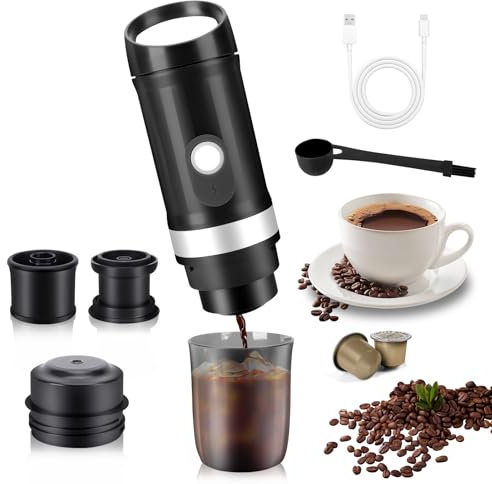 WODHMIEY Portable Espressos Coffee Maker, 9600mAh Battery, 20 Bar Pressure, Nespressos & Dolce Gustos Capsule & Ground Coffee Compatible – Travel Coffee Machine for Espressos, Latte, Iced