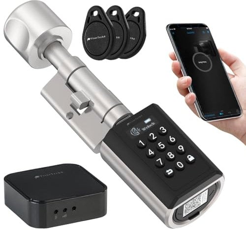 VisorTech Smart Lock: Elektronischer Schließzylinder für Türen 30-70 mm, App, WLAN-Gateway (Zahlencode-Türschloss, Elektronisches Türschloss Haustür, Elektrischer)