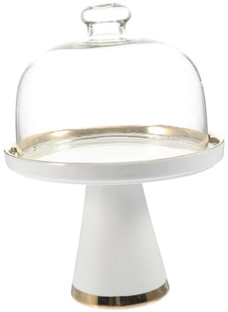 Cabilock 1juego Soporte De Cerámica Para Pasteles Con Tapa De Plato Para Postres y Para Celebraciones y Reuniones Color Blanco
