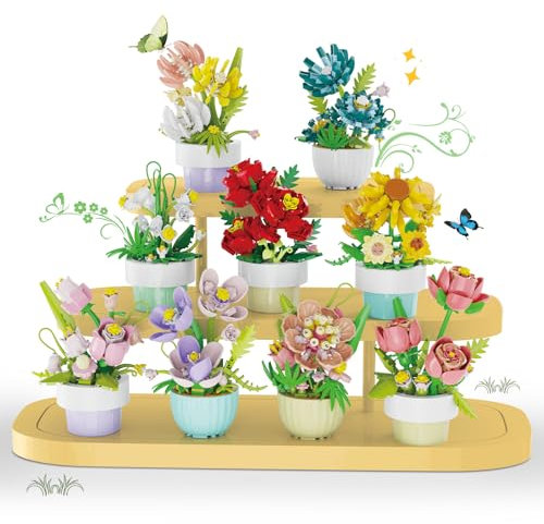 Flowers Succulents Botanical Collection Building Sets, Tiny Plants Artificial Pot Building Block for Woman Girls Adults, Office Home Decor/Christmas/Valentine/Thanksgiving/Mother's Day Birthday Gifts