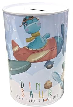 Originelle Spardose für Kinder, Spardose für Kinder, Dose groß XXL (Dinosaur Flugzeug, 15 x 10 cm)