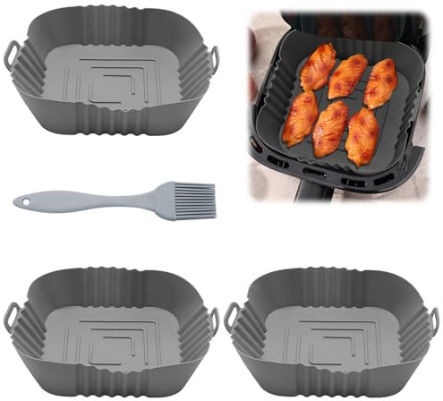 3 Piezas Molde Silicona Freidora de Aire, Cuadrado Bandeja Accesorios para Freidora, Reutilizable bandeja silicona Air Fryerpara Freidora de Aire, Microondas, Horno