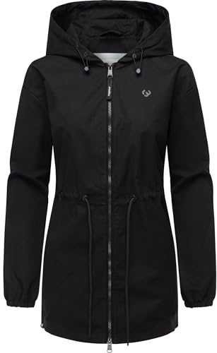 Ragwear Damen leichte Übergangsjacke kurze Farühlingsjacke mit Kapuze und Taillenzugband Monadissimo B YOUMODO Black Gr. 6XL